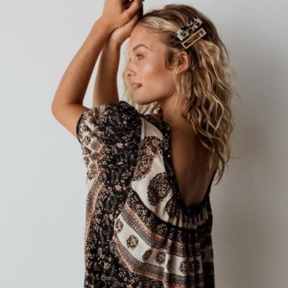 Free People Boho Paisley Puff Sleeve Top - Picture 6 of 8